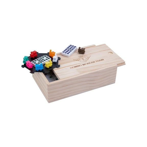 Double 9 Mexican Train Dominoes in Wooden Box