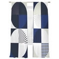 thumbnail image 7 of Mid Century Sheer Curtains 84 inches Long 2 Panels Set Abstract Blue White Geometric Tiers Sheers Rod Pocket Small Window Short Curtains for Kitchen Cafe, Each 52" W x 84" L, 7 of 7