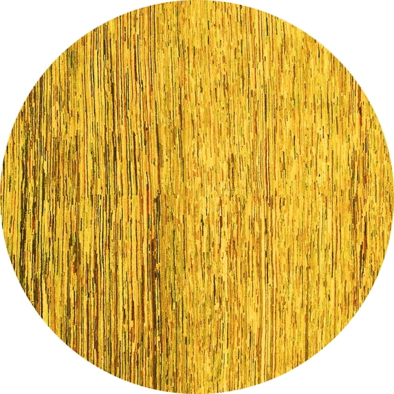 Ahgly Company Machine Washable Indoor Round Abstract Yellow Modern Area Rugs, 6' Round