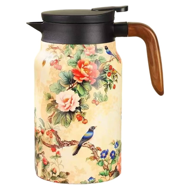 zhangmingg Large Capacity Floral Design Teapot with Removable Infuser and Secure Holder for Elegant Home Brewing