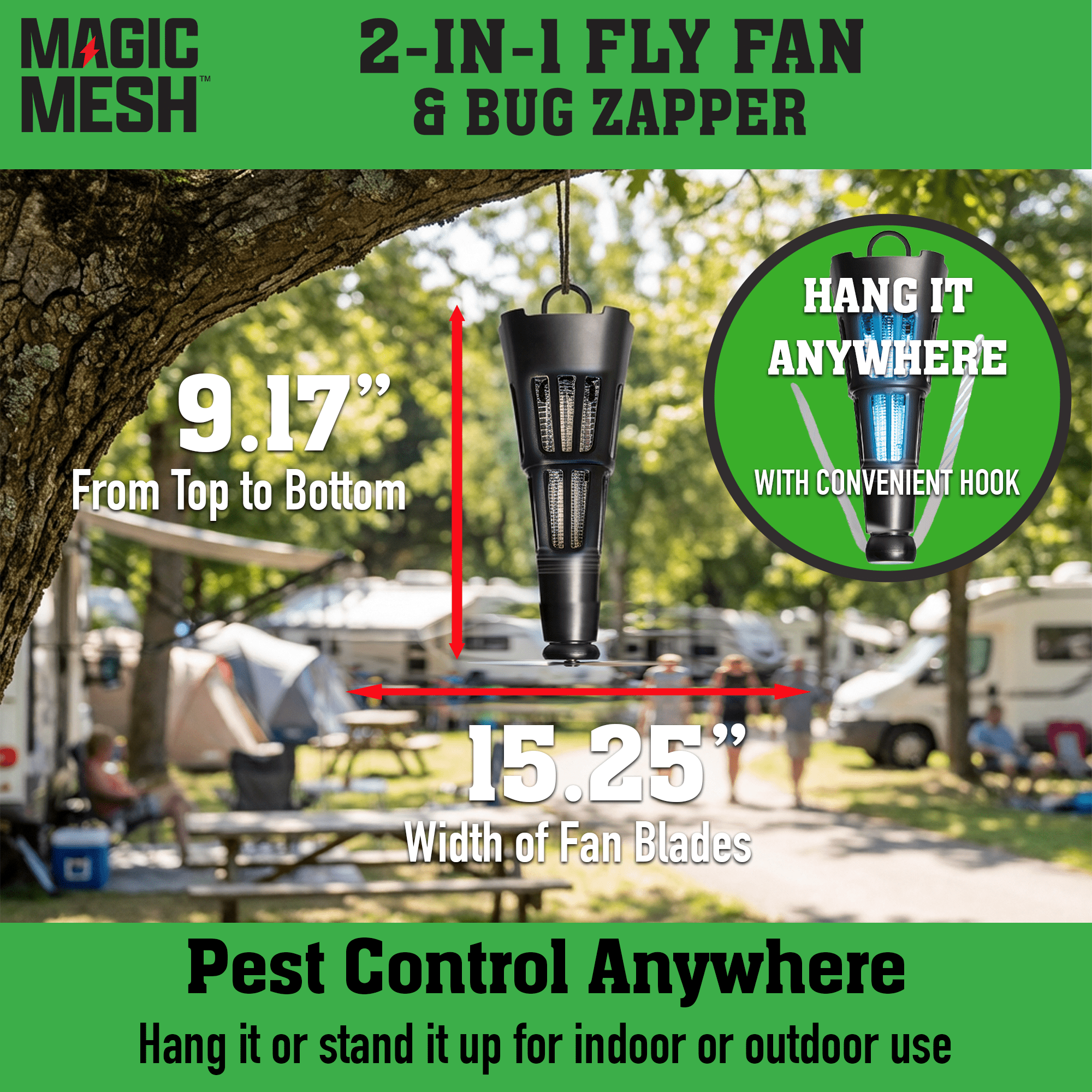 Magic Mesh 2 in 1 Fly Fan & Bug Zapper Chemical-Free Pest Control
