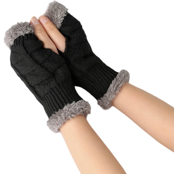 Women's Fleece Lined Thermal Fingerless Gloves - Extreme Warmth Touchscreen Gloves for 10℉ to 45℉, Cold Weather & Easy On & Off(Black)