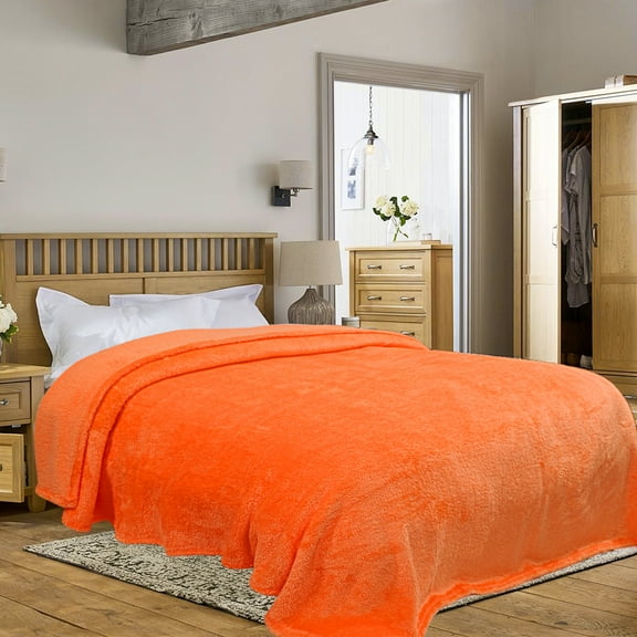 PiccoCasa Fluffy Fleece Blanket Lightweight Plush Throw Blanket for Couch Sofa Bed, Orange Twin(60" x 78")