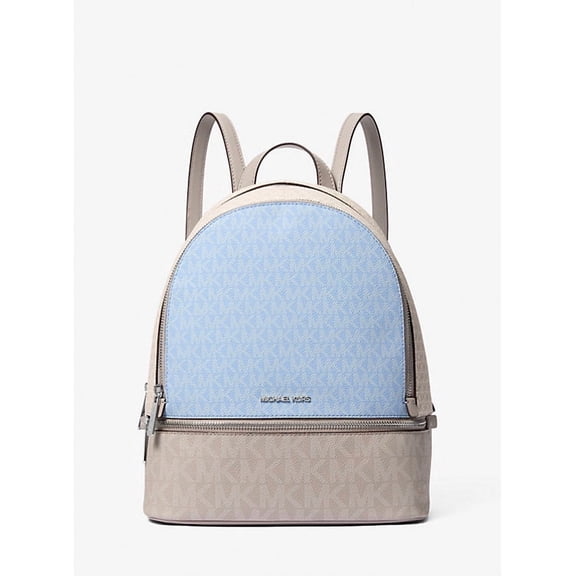 Michael Kors Rhea Medium Color-Block Signature Logo Backpack- LT SKY MLT