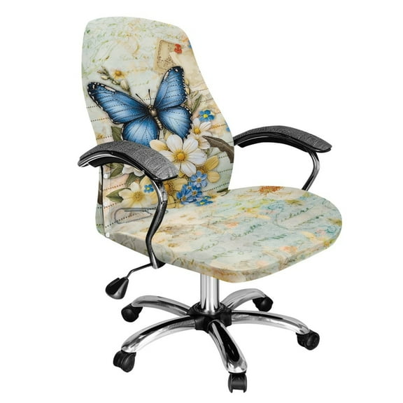 FKELYI Retro Floral Butterfly Print Office Chair Covers Stretch Computer Chair Slipcovers for Armchair, Swivel Chair Washable Gaming Chair Protector Cover for Home Office, Small