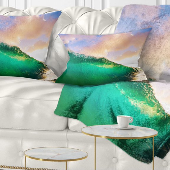 Designart Waves under Cloudy Sky - Seascape Throw Pillow - 12x20
