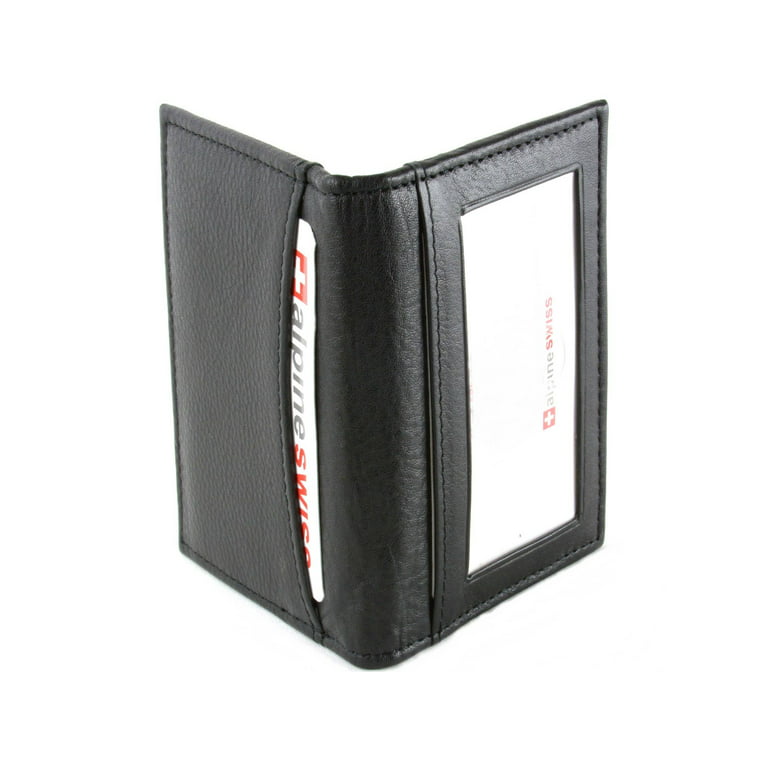 Alpine Swiss Thin Front Pocket Wallet Business Card Case 2 ID Window 6 Card Slot - Black