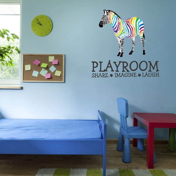 Watercolor Decal Playroom Share Imagine Laugh Bedroom Wall Decal for Children Inspirational Lettering Art Quote Design Cute Themed Room Décor - Size: 10 In x 10 In