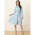 thumbnail image 2 of DARING DIVA Tie Neck Chiffon Belted Vintage Floral Midi Dress S Light Blue, 2 of 6