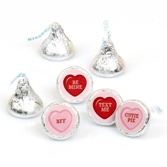 Big Dot of Happiness Conversation Hearts - Valentine's Day - Round Candy Valentine's Day Sticker Favors - Labels Fits Chocolate Candy (1 sheet of 108)