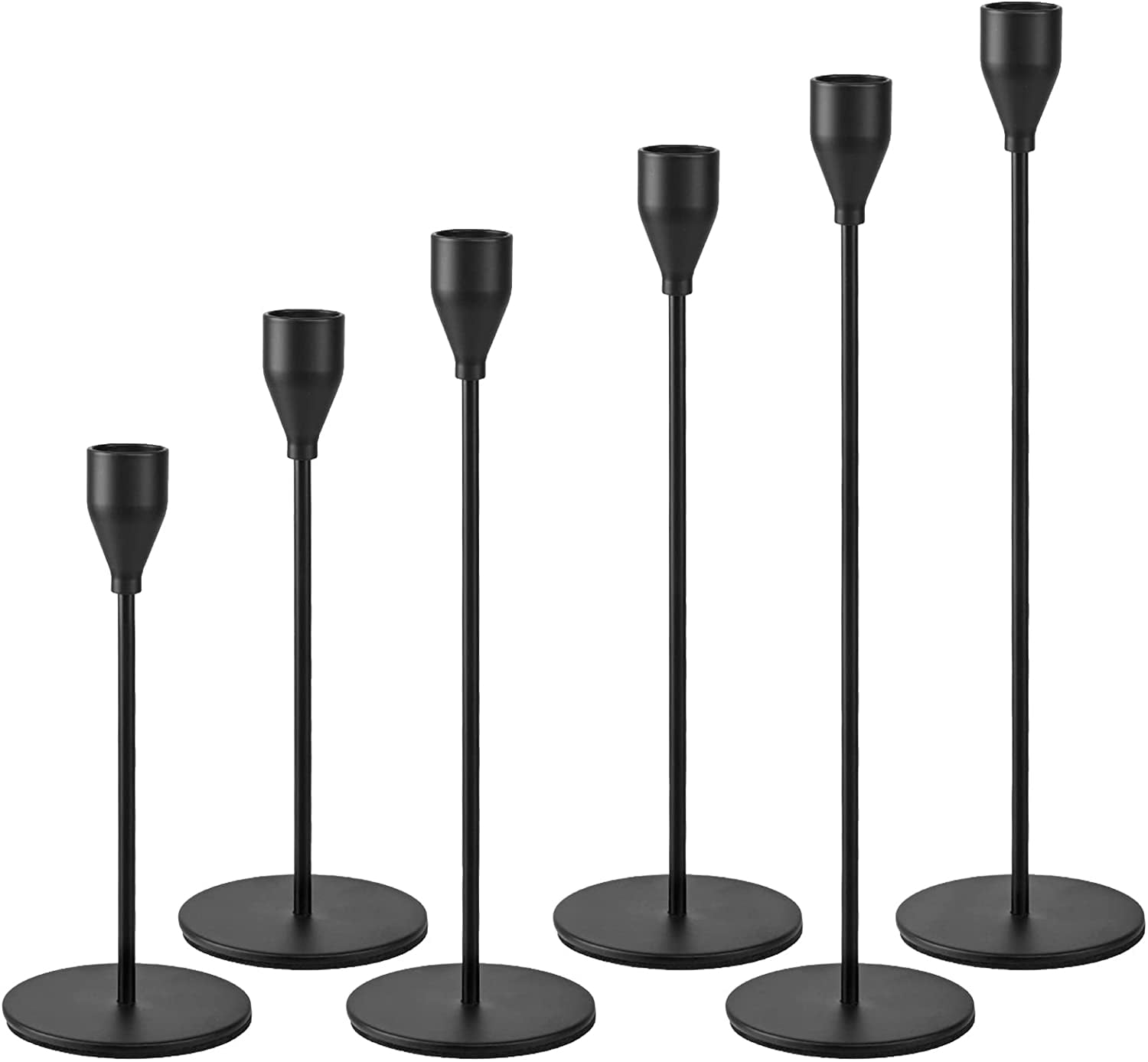Matte Black Candle Holders Set of 6 for Taper Candles, Decorative Candle Holder Fits 3/4 inch