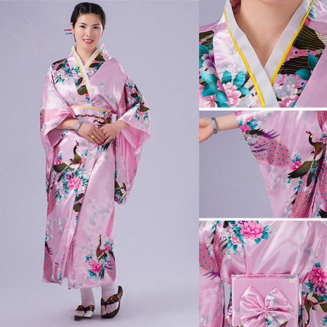 Robes d'Été pour Femmes Imprimé Japonais Photographie Kimono Robe Traditionnelle Robe d'Été Rose Taille Unique