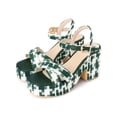 thumbnail image 3 of BLISSFUL STEP Women's Checkered Platform Heels Slingback Strap Block Heel Sandals Green (Size 5.5), 3 of 7