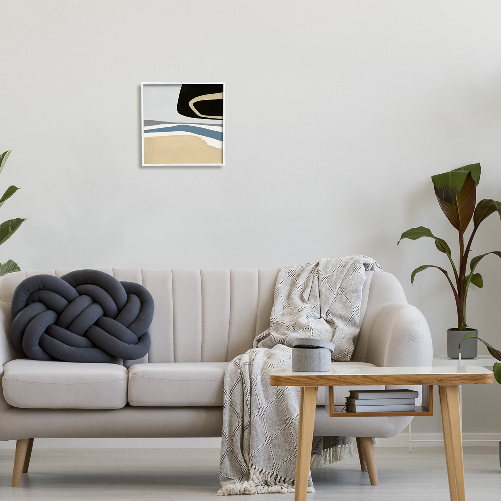 Stupell Industries Modern Asymmetrical Composition Abstract Painting White Framed Art Print Wall Art, 12 x 12