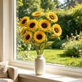 thumbnail image 4 of Artificial Sunflower Bouquet Faux Silk Sun Flower Stems Home Living Room Office Floor Vase Decor Wedding Farmhouse Table Centerpiece Floral Arrangement Natural Style Decoration, 4 of 6