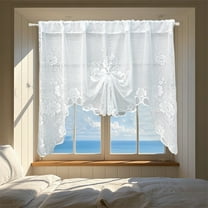 Fmxomd Semi-Sheer Floral Lace Curtain Swag for Kitchen Half Window Bathroom Decoration Rod Pocket,59 x 39 Inch, 1 Panel, White