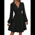 thumbnail image 3 of Vestido Elegante para Mujer, Cuello en V, Larga, Cintura Alta, Corte Holgado, para Fiesta de Graduación, Cóctel, Corto Negro L, 3 of 8