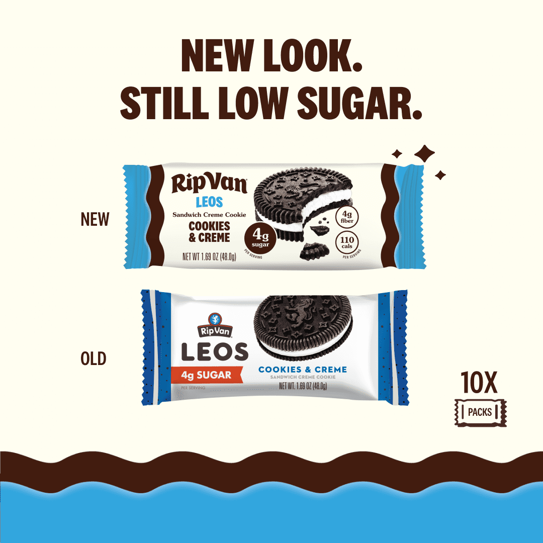 Rip Van Leos Cookies & Creme Sandwich Cookies, Low Carb, 2g Sugar, 10 Packs (40 Cookies, 1.69 oz Each)
