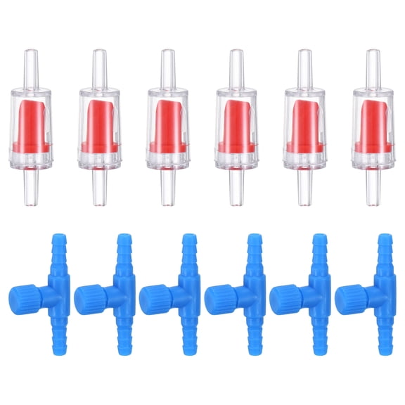 Uxcell Aquarium Air Valve, for 3/16" Airline Tubing Aquarium Air Control Valves with Check Valves for Fish Tanks [Blue, Red]