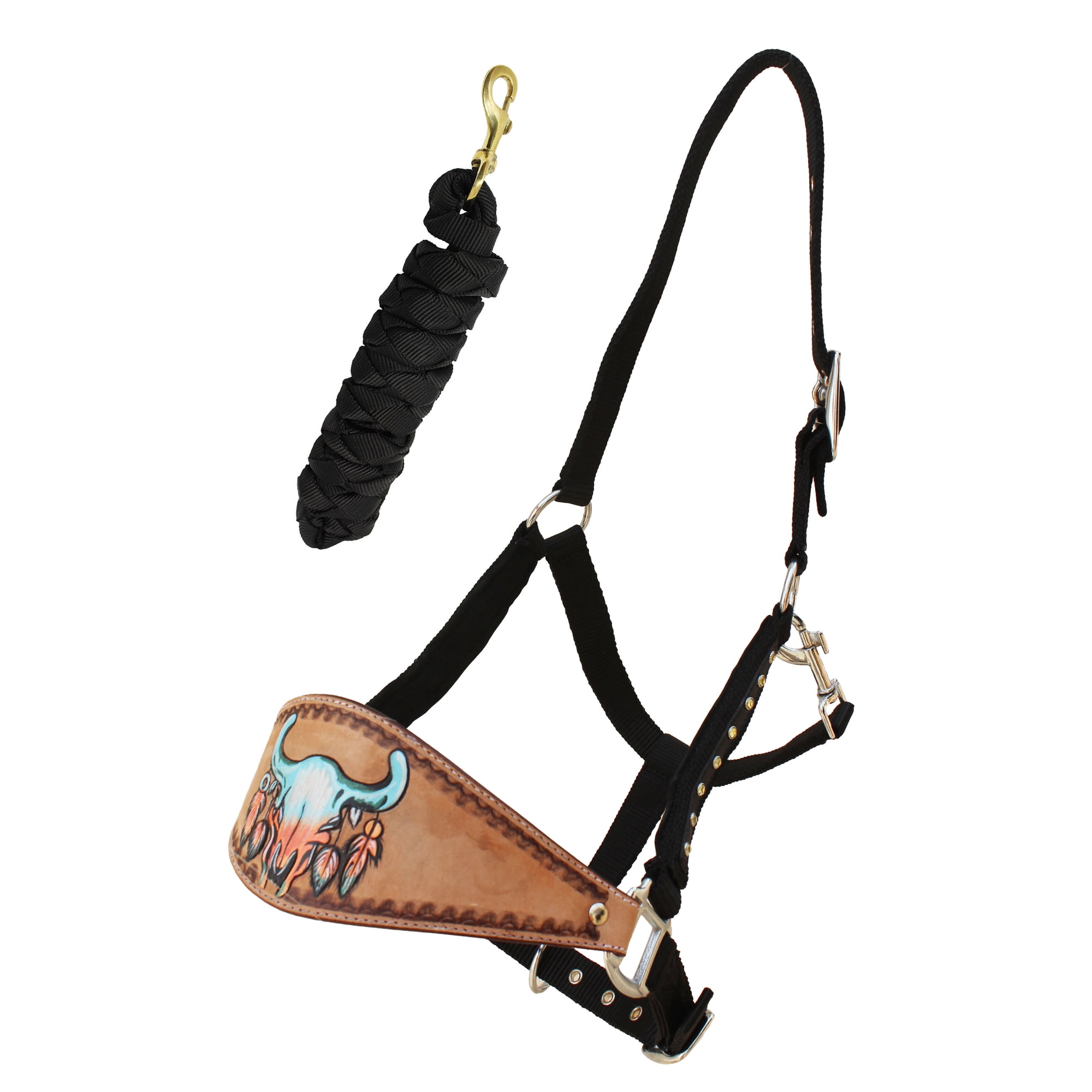 Horse Noseband Tack Bronc Leather HALTER Tiedown Lead Rope 280RS03