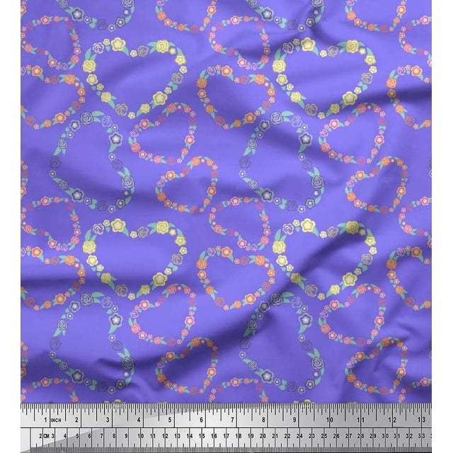 Soimoi Poly Georgette Fabric Floral & Heart Printed Fabric 1 Yard 52 Inch Wide