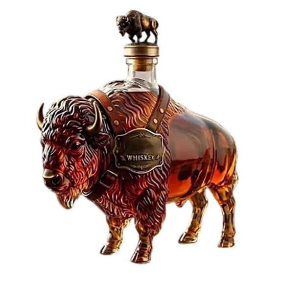 2026 New 3D 11.16oz Buffalo Figurine Glass Liquor Bottle with Deluxe Gift Box, Leakproof Sealed Decanter for Home Party, Dinner & Bar Serving Decor