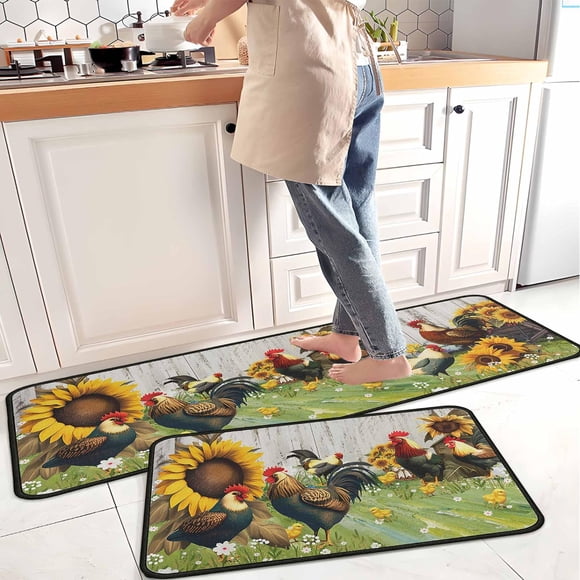 Rooster Kitchen Rugs and Mats Non Skid Washable Absorbent Stain Resistant,Durable and Easy to Clean,Kitchen Rug Set of 2 Farmhouse Kitchen Decor 17"x47"+17"x30"