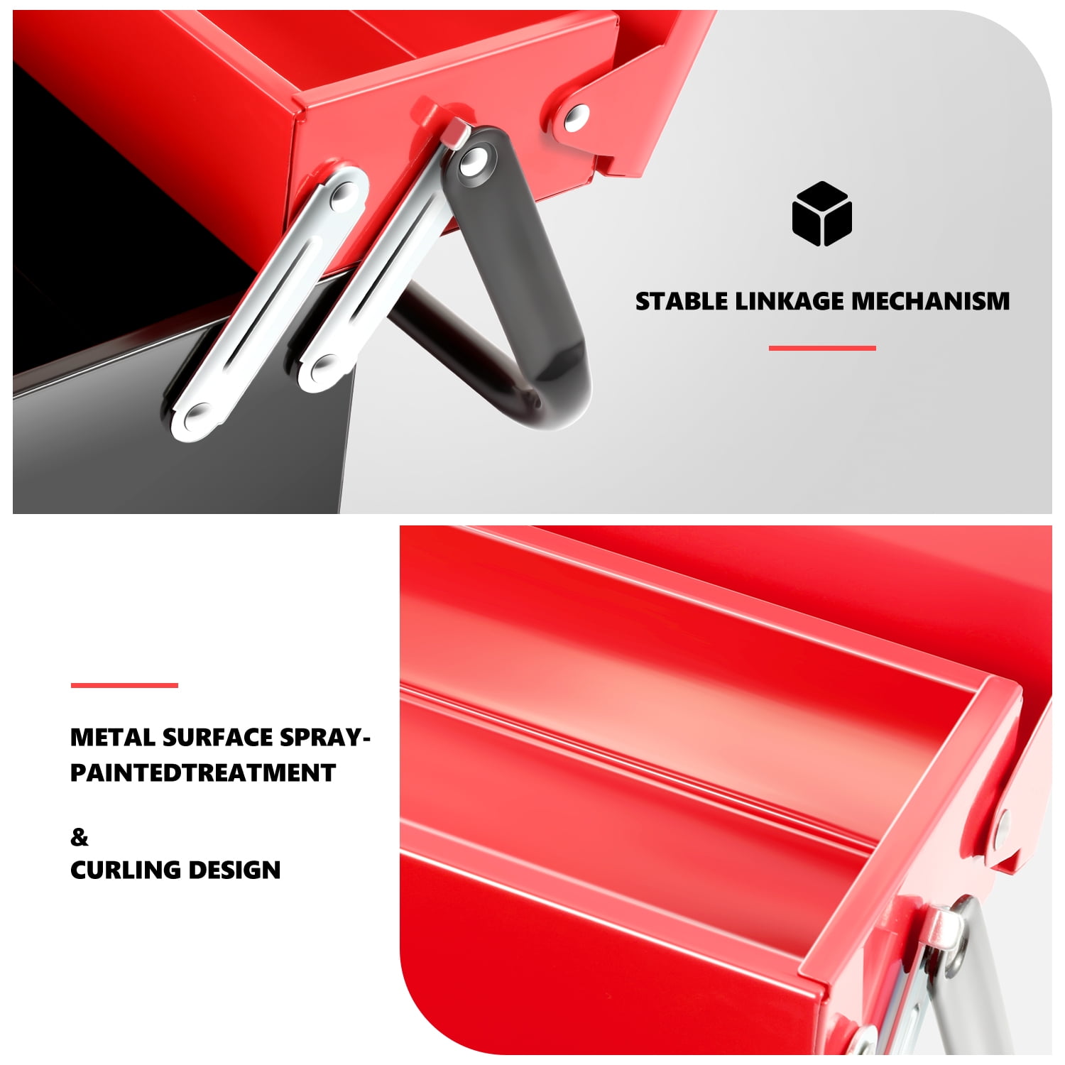DNA Motoring TOOLS-00410 Red 18" 2 Level Multi-Function Foldable Repair Tool Box Storage With Lock Hole + Drawers + Handle