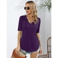 thumbnail image 2 of Women Lace Trim V Neck Tshirt Half Sleeve Blouse Basic Tees Summer Tunic Solid Casual Tops, 2 of 5