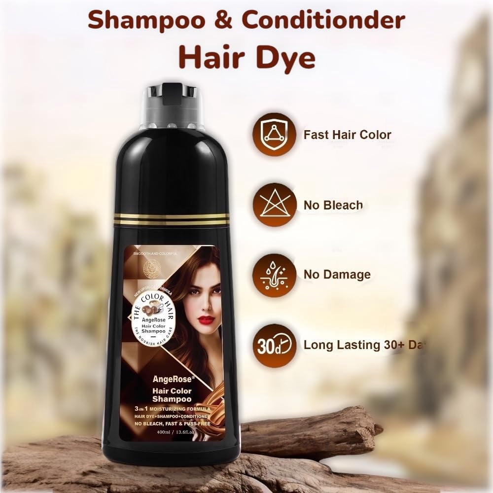 AngeRose Hair Color Shampoo Chestnut Brown - 30 Mins No Bleach hair dye, Covers Gray