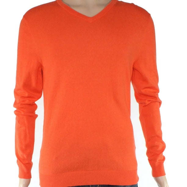 Alfani - Mens Sweater Orange Medium V-Neck Ribbed Trim Solid $60 M ...