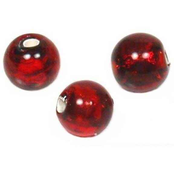 3 Red Round Lampwork Foil Glass Beads 6 x 7mm