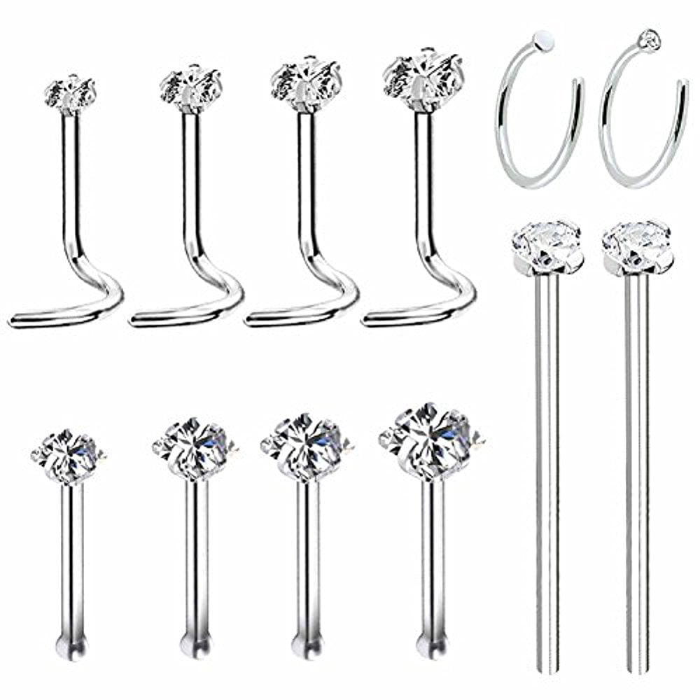 BodyJ4You 2PC Nose Ring Fishtail Stud 20G Bone Crystal Surgical Steel Piercing