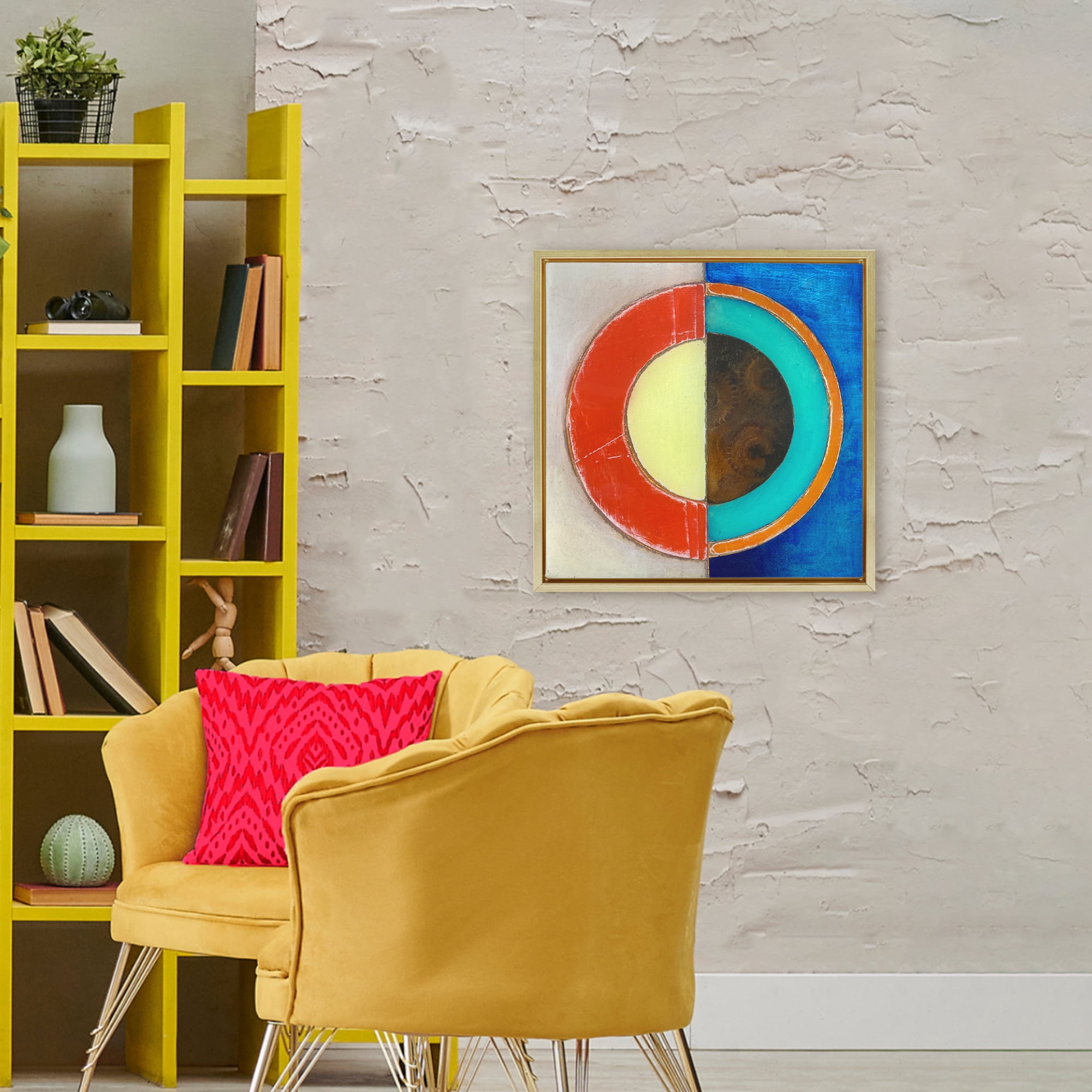 Stupell Industries Round Structured Color Block Gold Framed Floater Canvas Wall Art, design by Matthew Finger