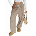 thumbnail image 2 of Women Sweatpants Baggy Wide Leg Pants Lounge Comfy Palazzo Joggers with Pockets Khaki M, 2 of 9