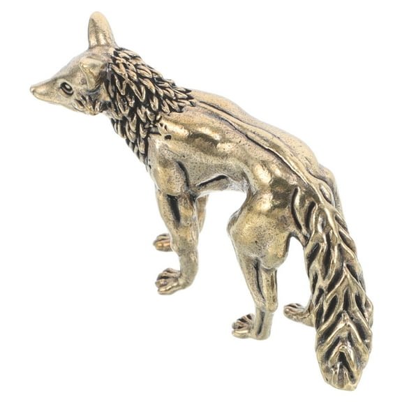 WHAMVOX Brass Fox Figurine Vintage Small Brass Metal Statue Creative Animal Ornament Antique Copper Tea Pet Miniature Brass Fox Figurine Decoration Desk Fox Statue