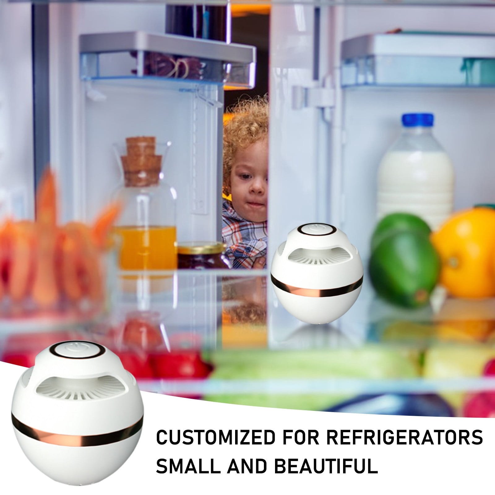 Compact Refrigerator Deodorizer with Ozone, Portable Mini Air Purifier for Fridge, Eliminates Odors Effectively, Rechargeable 1500mAh Battery, USB Charging, Home Kitchen Use (White)