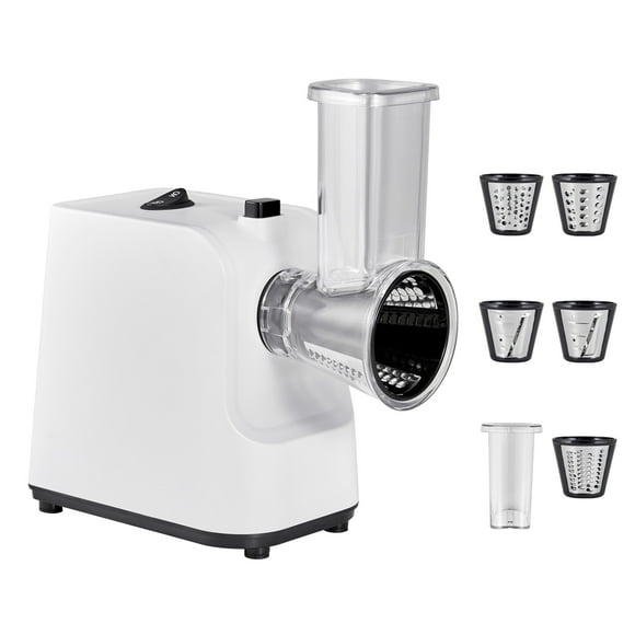KFFKFF Electric Cheese Grater Salad Maker, 200W Salad Shooter, Electric Vegetable Slicer Shredder Chopper for Fruits with 5 Attachments, Stainless Steel Food Cutter