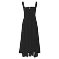 thumbnail image 4 of OSOLU Solid Color Women Casual Dress V-Neck Low Cut Back Tie Detail Comfortable Everyday Wear Spring Summer Fall Dresses Leisure Sundress Wedding Guest Dresses For Women, 4 of 5