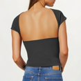 thumbnail image 4 of Women's Tank Tops $2.98 On Sale Lightweight New Round Neck Backless Solid Color Close-fitting Casual Top T-shirt, 4 of 7