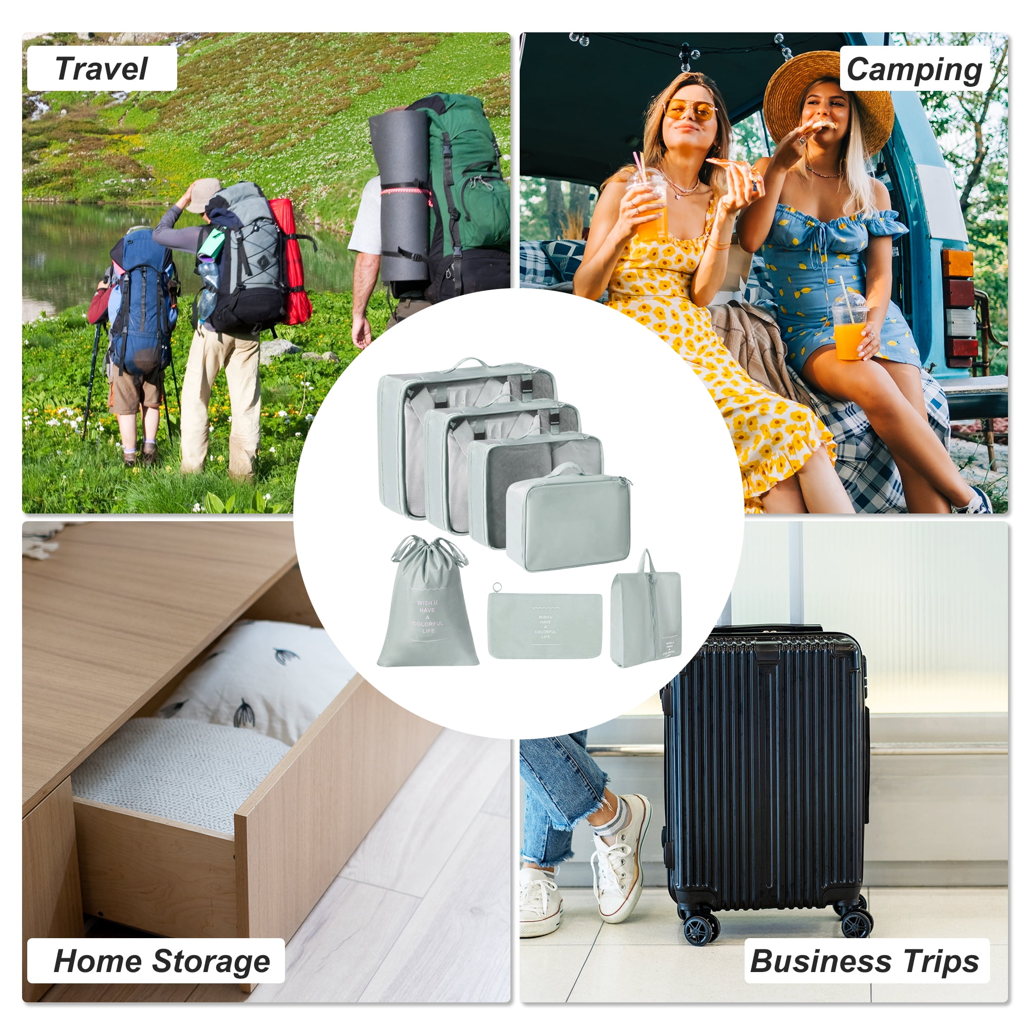 Unique Bargains Durable Portable Packing Cube Set with 7 Different Sized Bags Gray