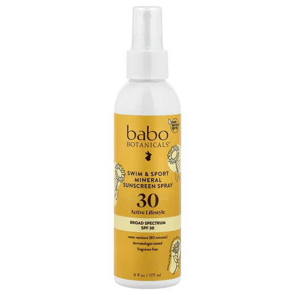 Babo Botanicals Swim & Sport Mineral Sunscreen Spray SPF 30 - 6 oz
