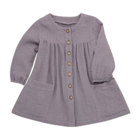

Binmer Newborn Infant Baby Girls Long Sleeve Solid Button Linen Pocket Tops