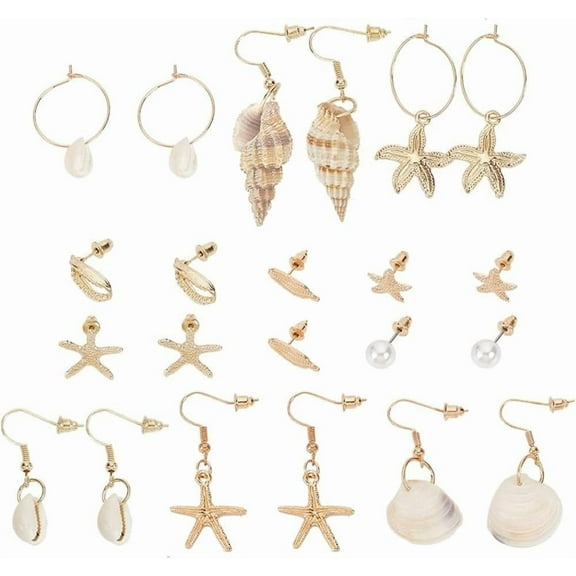 11 Pairs Shell Earrings Starfish Stud Earring Seashells Hoop Earrings Costume Jewelry Summer Beach Earring Accessories for Summer Haiian Jamaican Jewelry