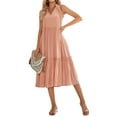 thumbnail image 2 of Lucakuins Mujer Verano A-line Midi Vestido Casual Color sólido Con cuello en V Volantes Sin mangas Suelto Vestido de playa de vacaciones Lucakuins  moda, 2 of 9