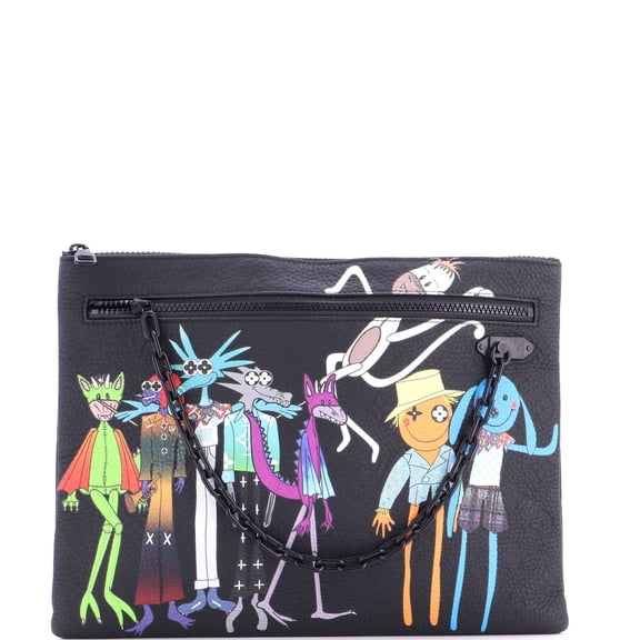 Pre-Owned LV Friends A4 Pouch Printed Monogram Taurillon Leather By Rebag