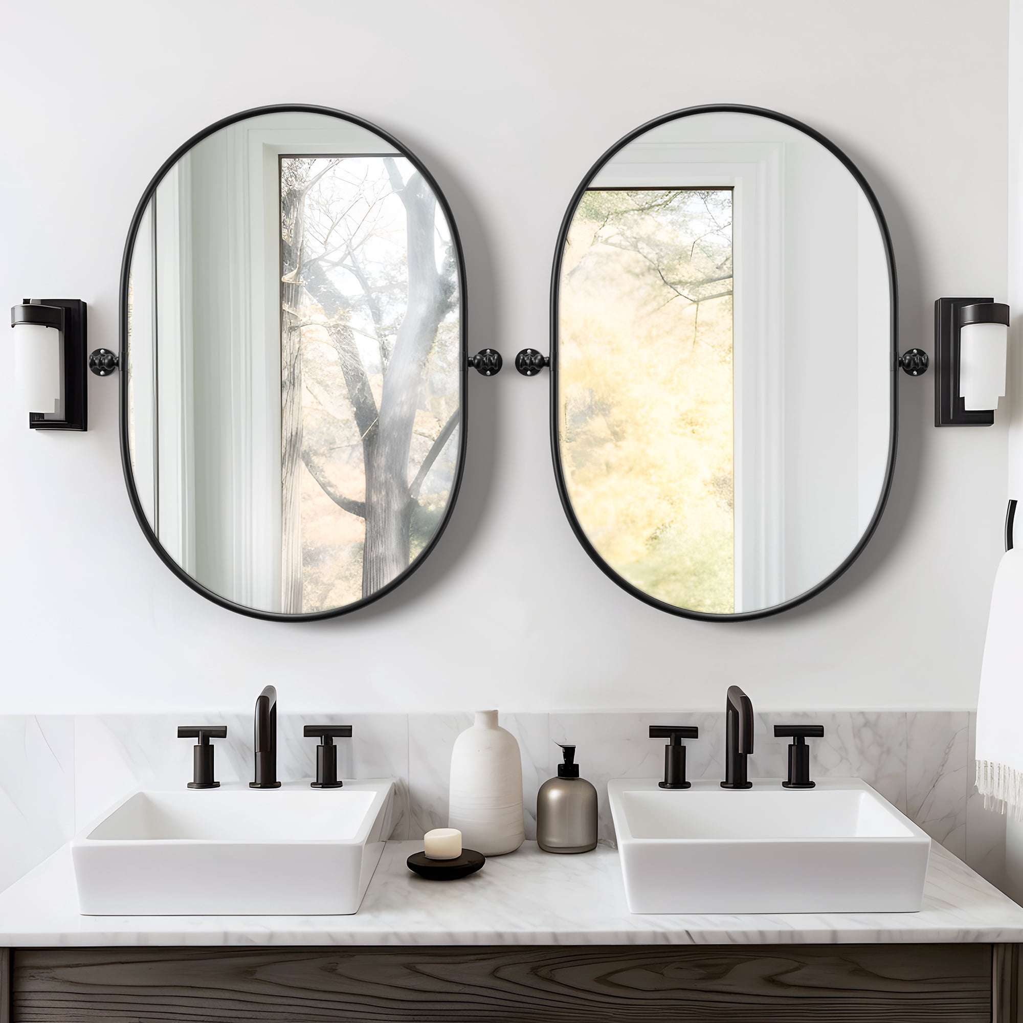 13"x9" Modern Oval Iron Frame Wall Mirror Wall Mounted Mirror,Black