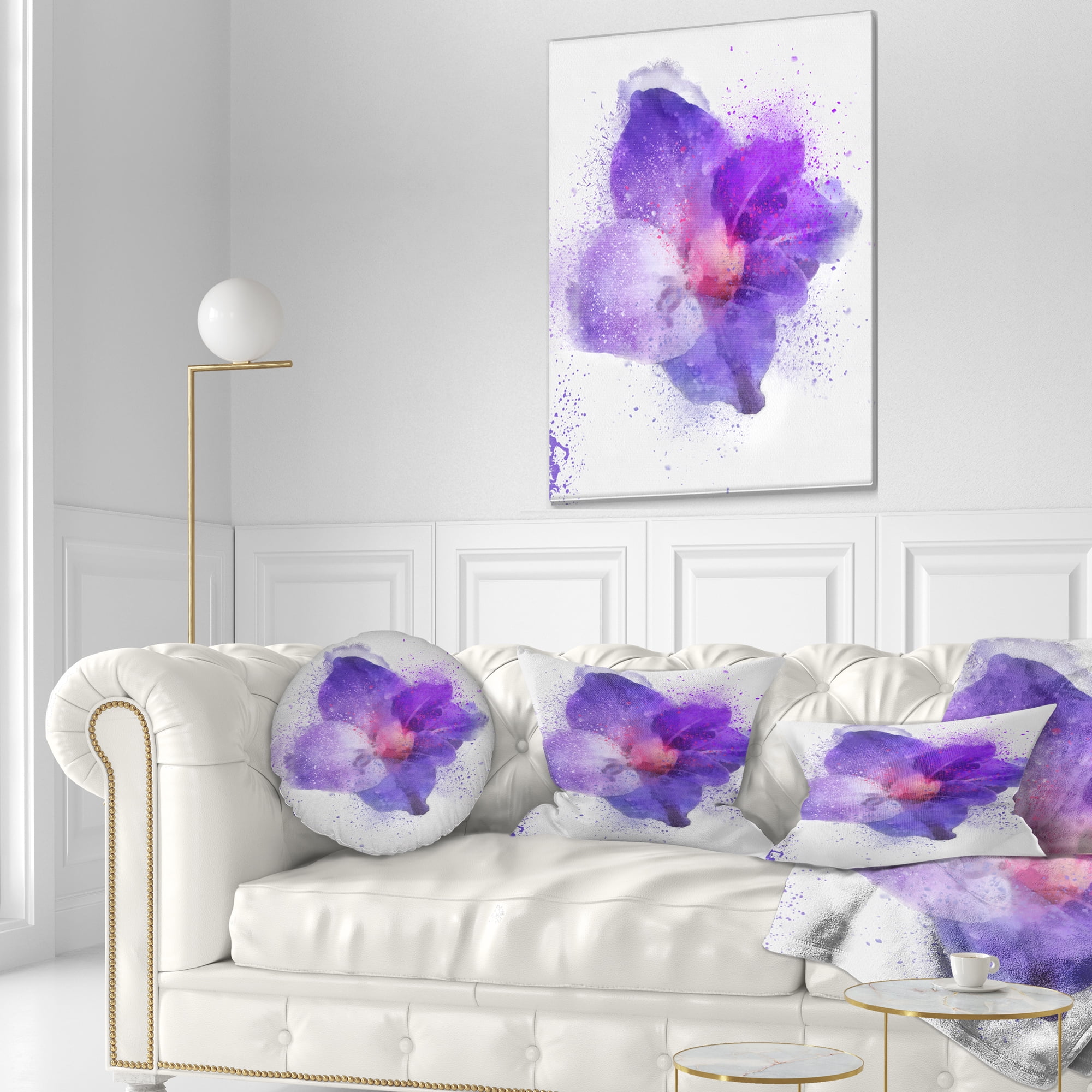 Designart Large Petal Watercolor Blue Flower - Floral Throw Pillow - 12x20