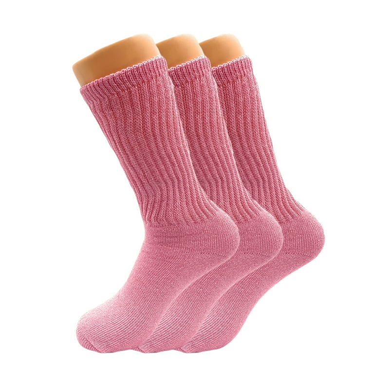 Cotton Crew Socks for Women Hot Pink 6 Pairs Size 10-13 