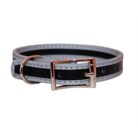 Real Leather Reflective Dog Collar 14" Long 5/8" Wide Black Fits 10"-13" Neck